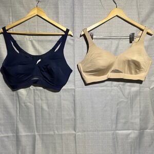 LO2 Cacique Bra 44C Lightly Lined No Wire Navy Blue Tan Comfort Bliss Wireless